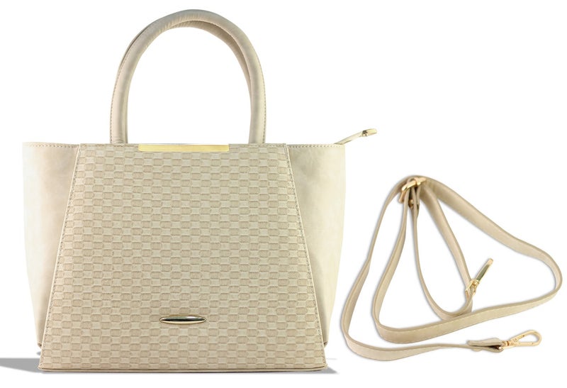 Women’s Shoulder Bag Elegant Textured Satchel with Adjustable Crossbody Strap Spacious Trendy Dusty Tote for Work & Daily Use (Beige) - Image 1